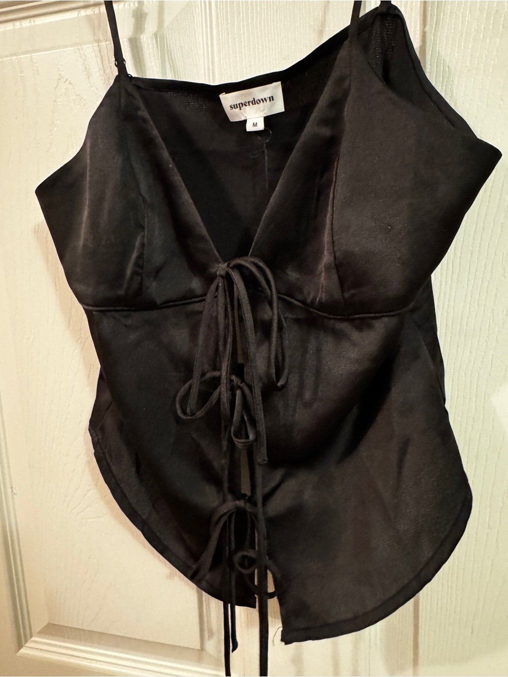 superdown Black Satin Lace-Up Cami